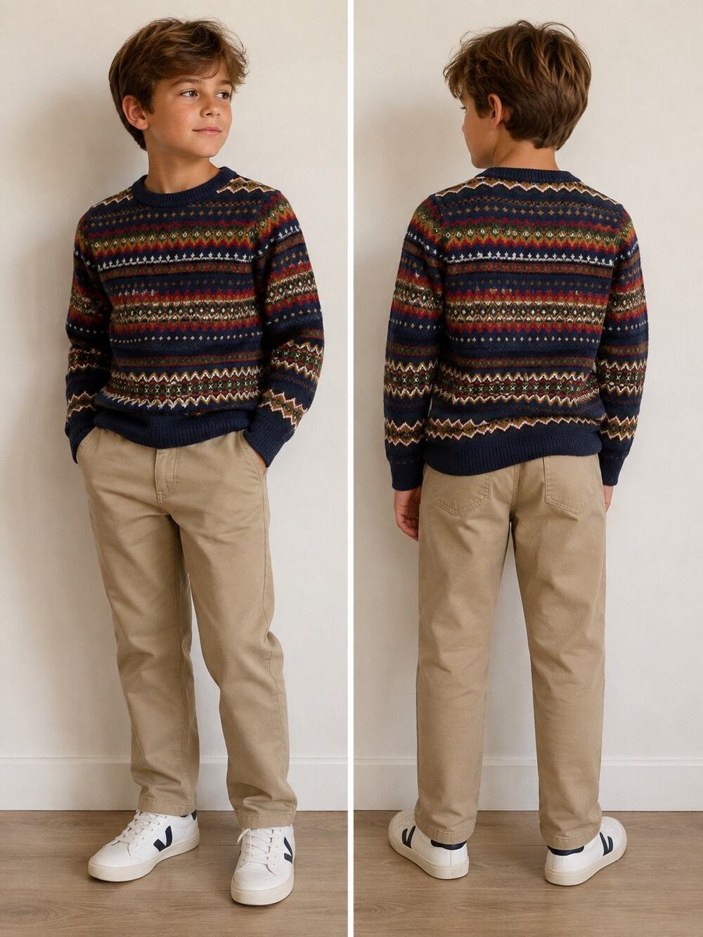 Barbour Case Fair Isle Crewneck Knit Pullover Sweater Navy Multi Boys L(10-11)